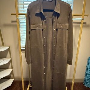 Zara Long Taupe Utility Trench Coat